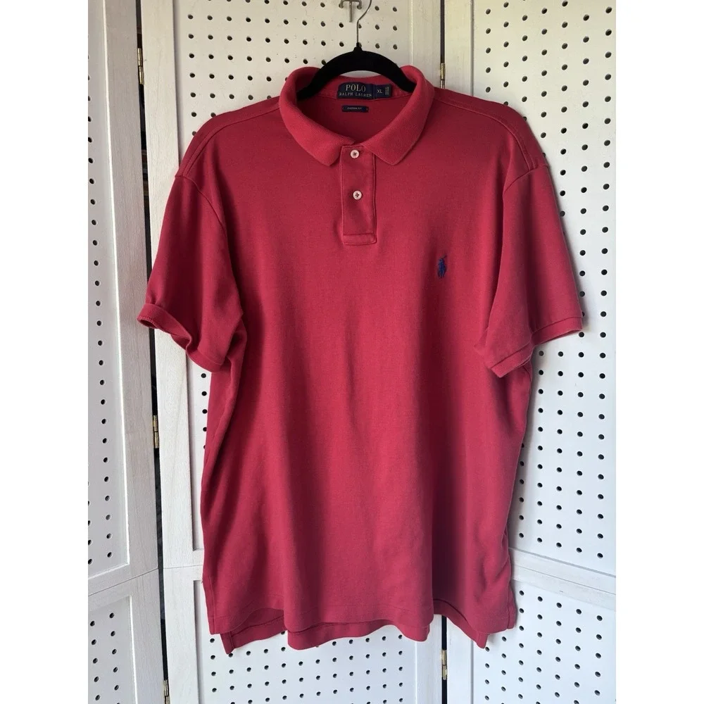 Polo Ralph Lauren Custom Fit Short SLV Shirt RED Men's‎ XL Collared Cotton